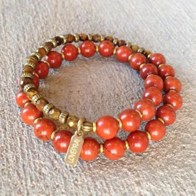 Grounding and Prosperity, Red Jasper and Faceted Tiger's Eye 27 Bead Wrap Mala Bracelet