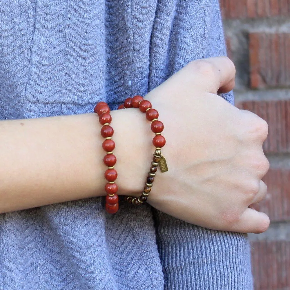 Grounding and Prosperity, Red Jasper and Faceted Tiger's Eye 27 Bead Wrap Mala Bracelet