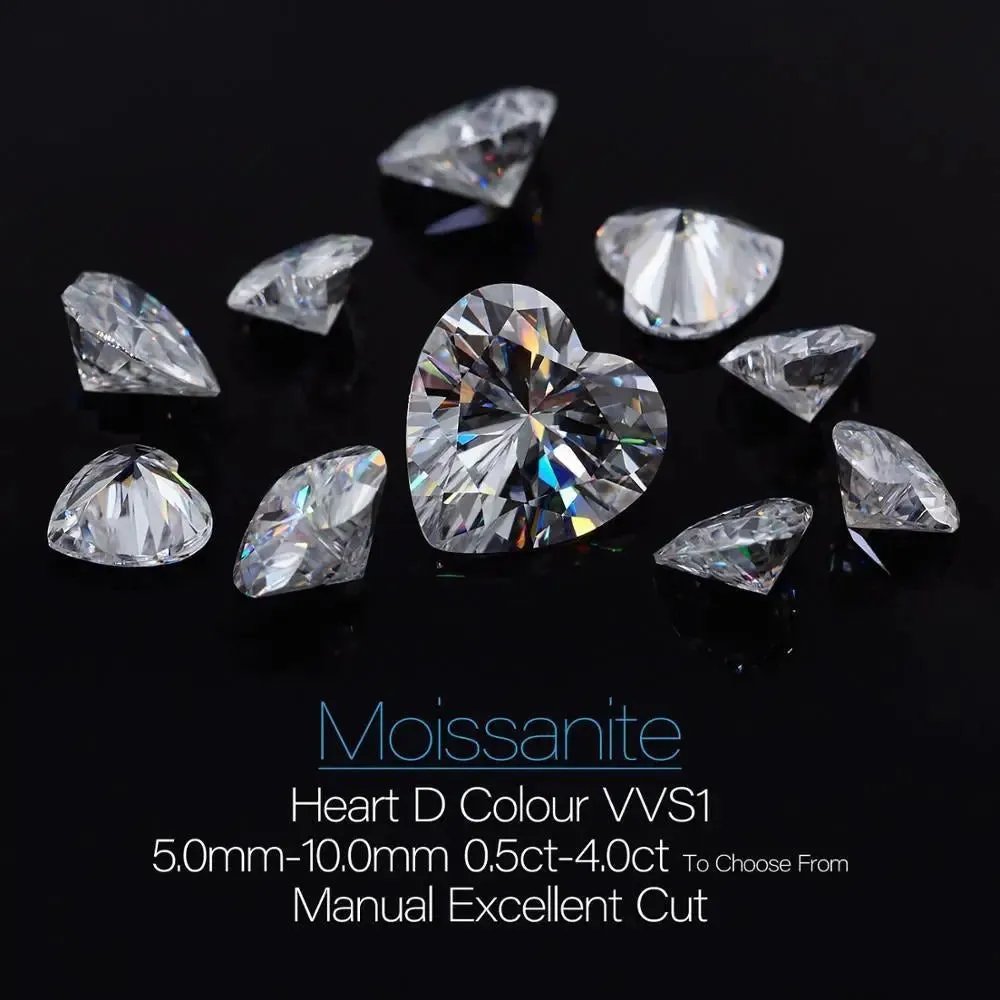 Heart Cut Moissanite Loose Stones 5mm (0.5ct) - 10mm (4ct) options - DE