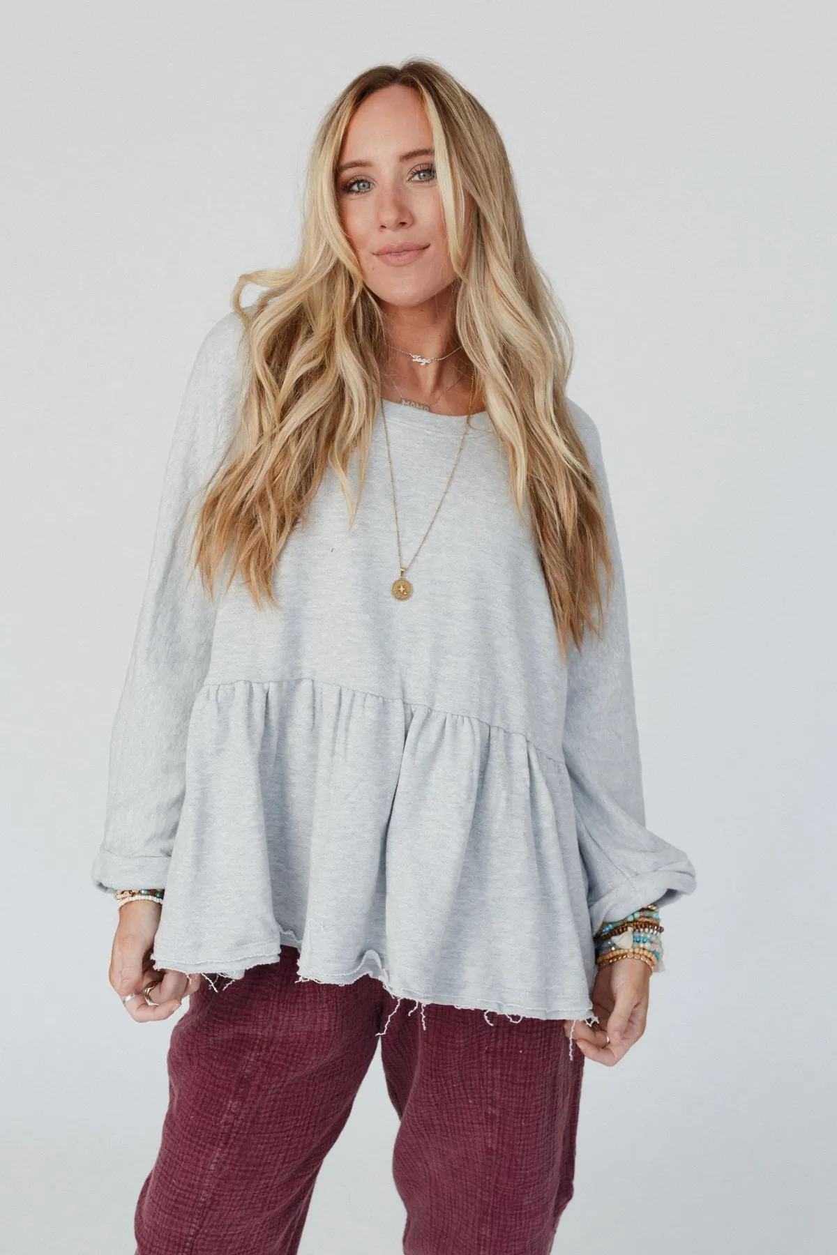 Hidden Springs Baby Doll Top - Heather Gray