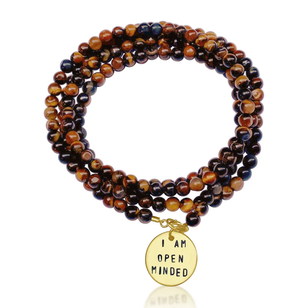 I am Open Minded Affirmation Wrap Bracelet with Tiger Eye to See Both Sides of an Argument