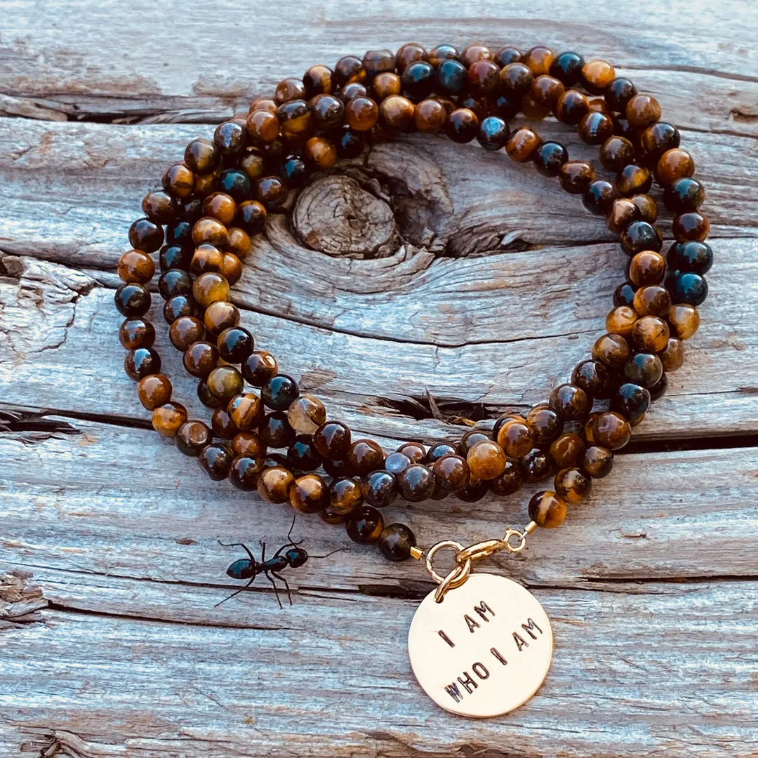 I am who I am - Affirmation Wrap Bracelet with Tiger Eye