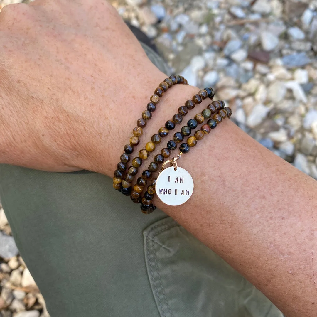 I am who I am - Affirmation Wrap Bracelet with Tiger Eye