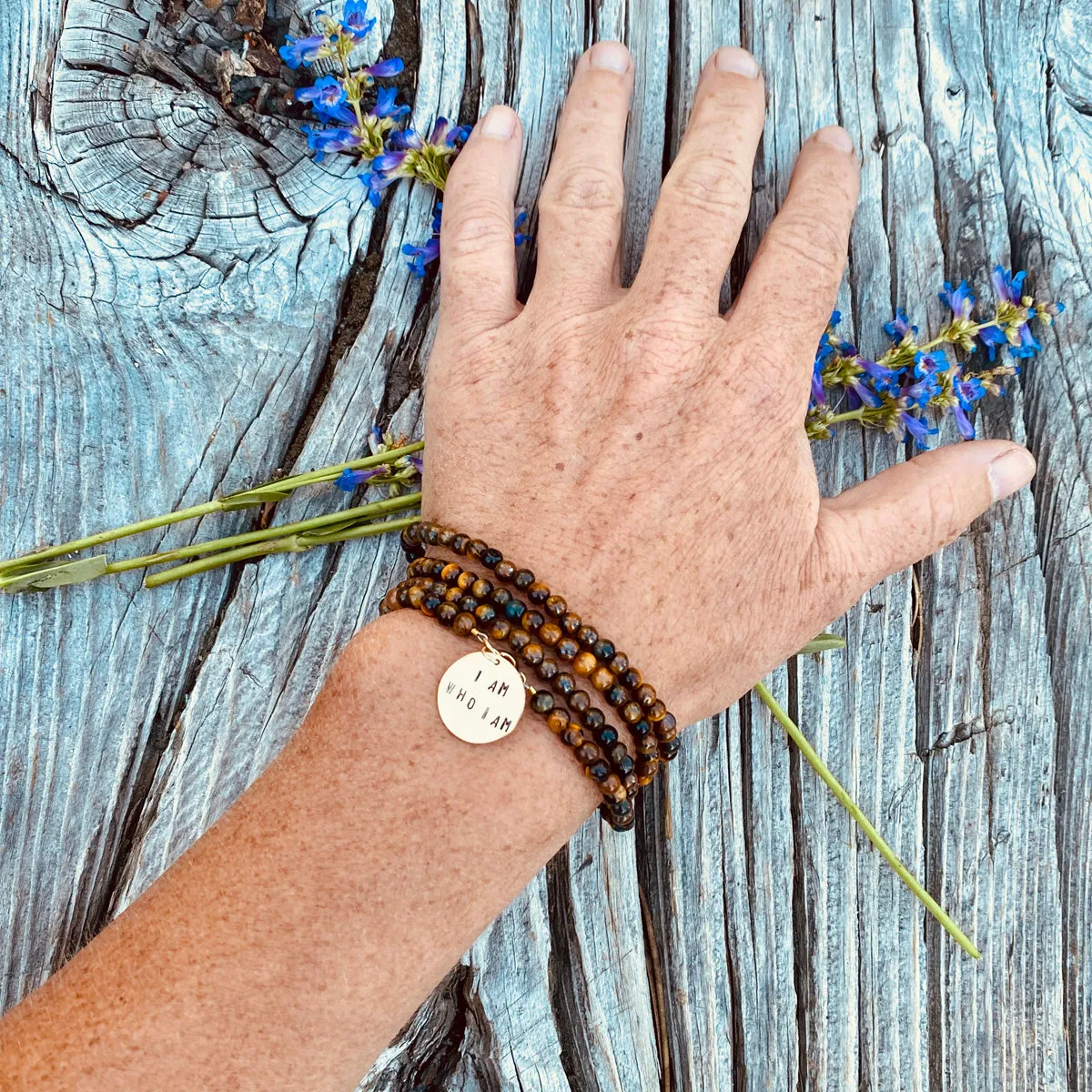 I am who I am - Affirmation Wrap Bracelet with Tiger Eye