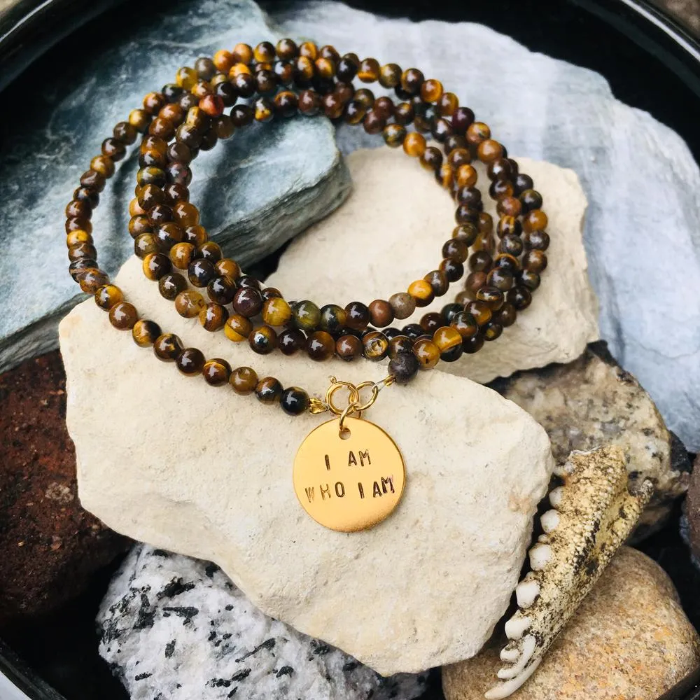 I am who I am - Affirmation Wrap Bracelet with Tiger Eye