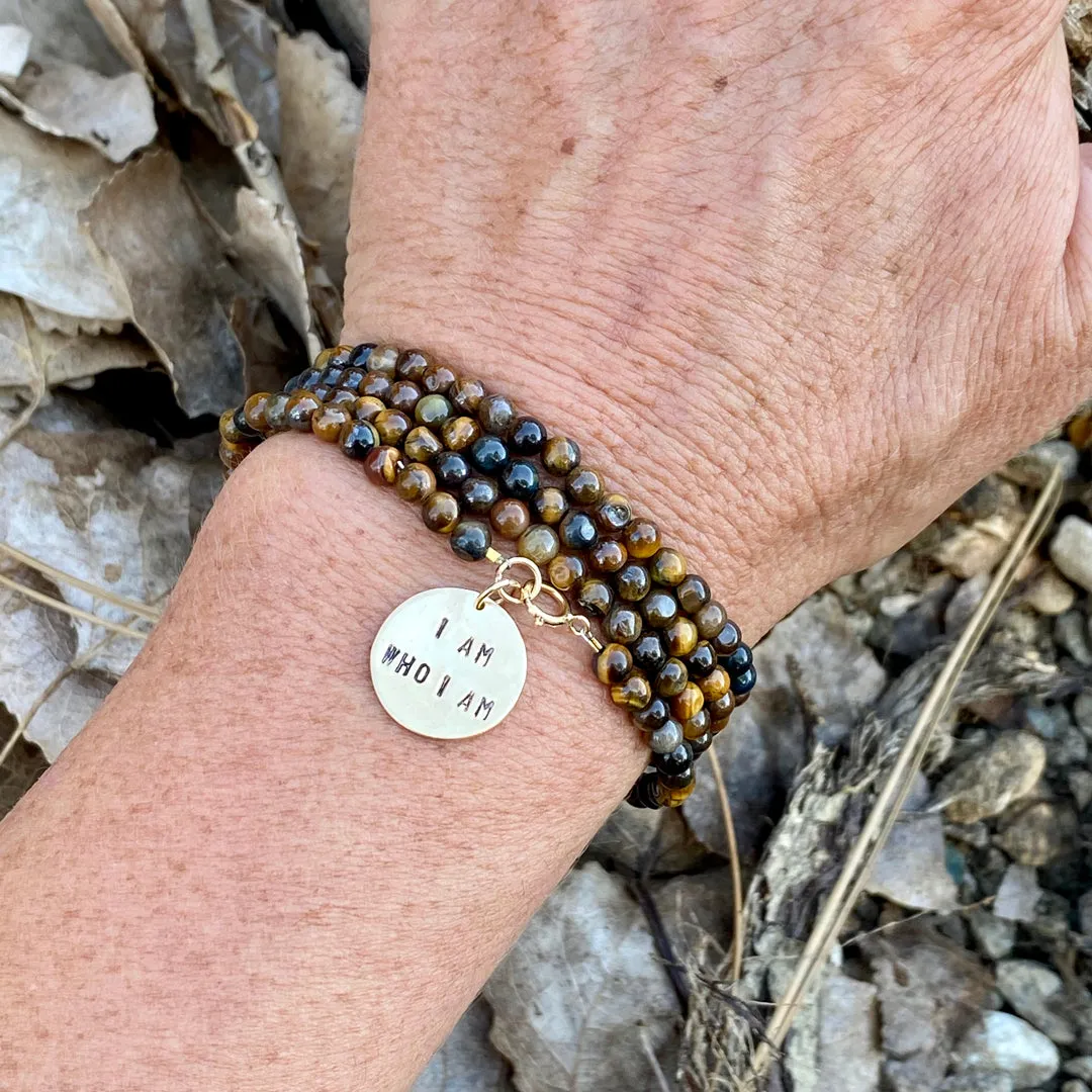 I am who I am - Affirmation Wrap Bracelet with Tiger Eye