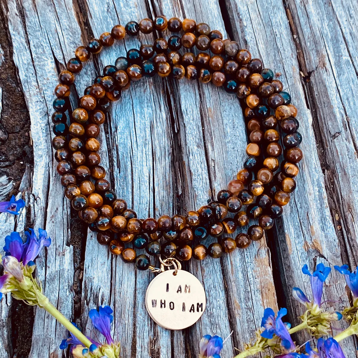 I am who I am - Affirmation Wrap Bracelet with Tiger Eye