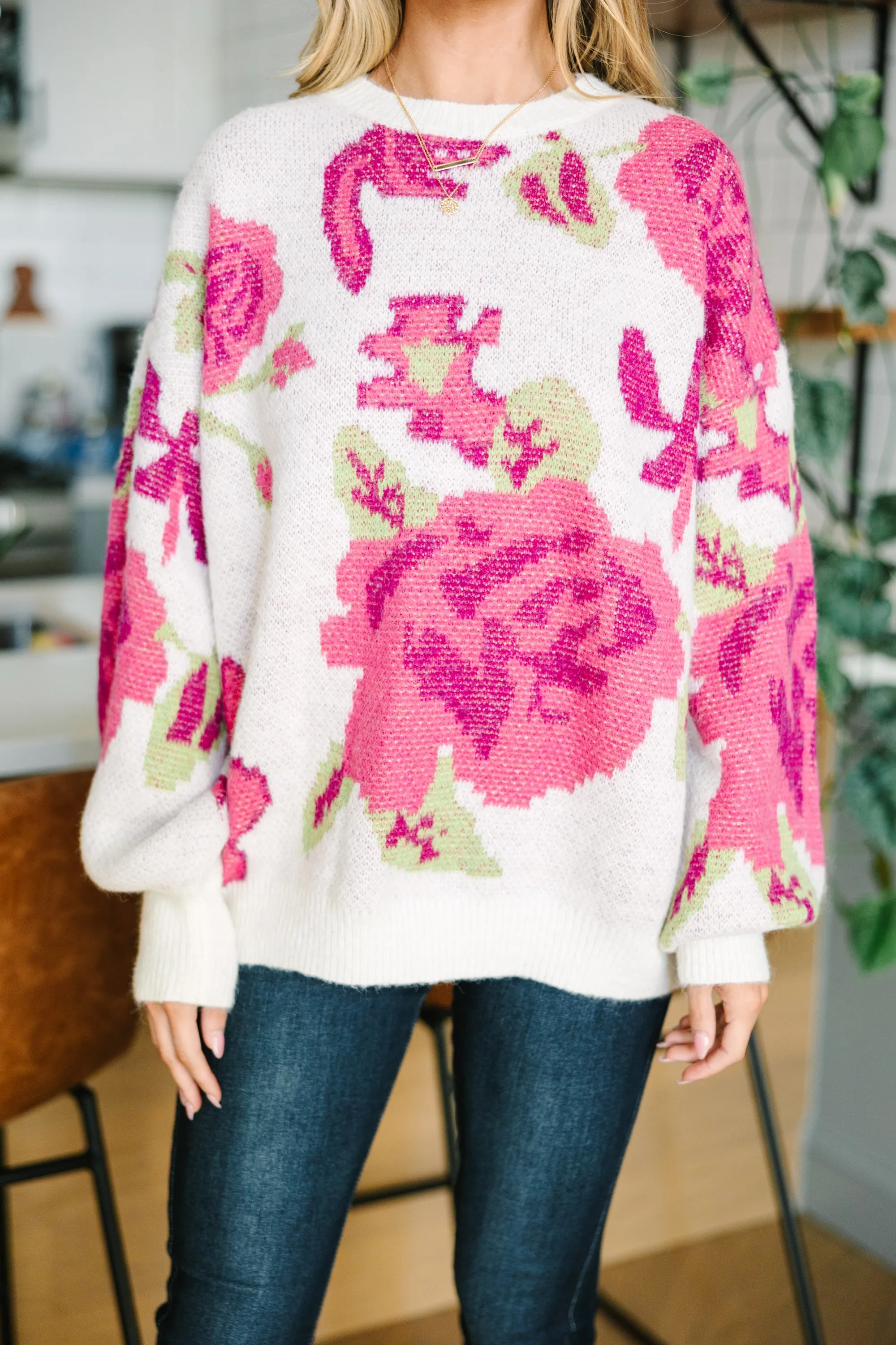 It's Your Choice Ivory White Floral Sweater