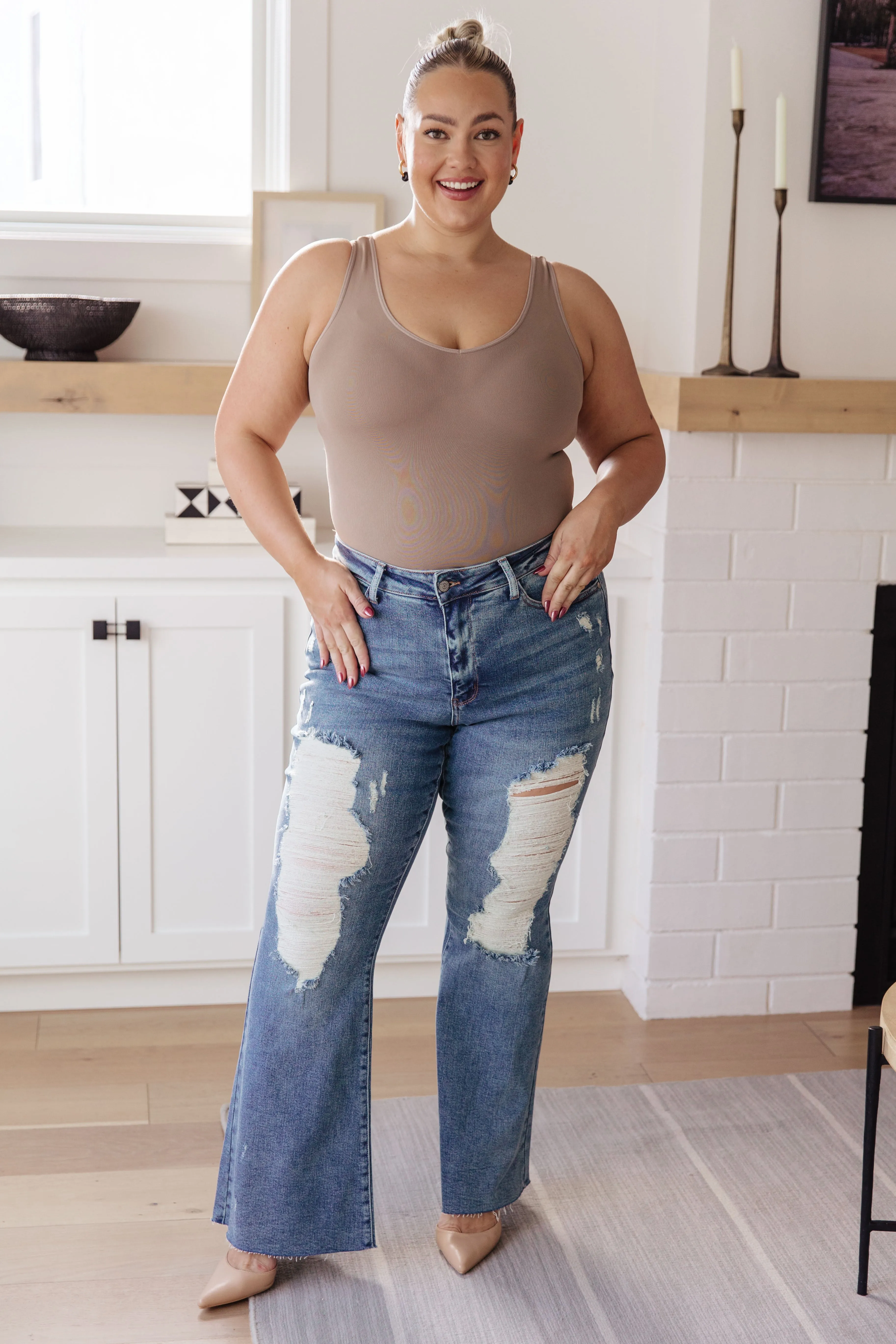 Kiana High Rise Heavy Destroy Flare Jeans by Judy Blue