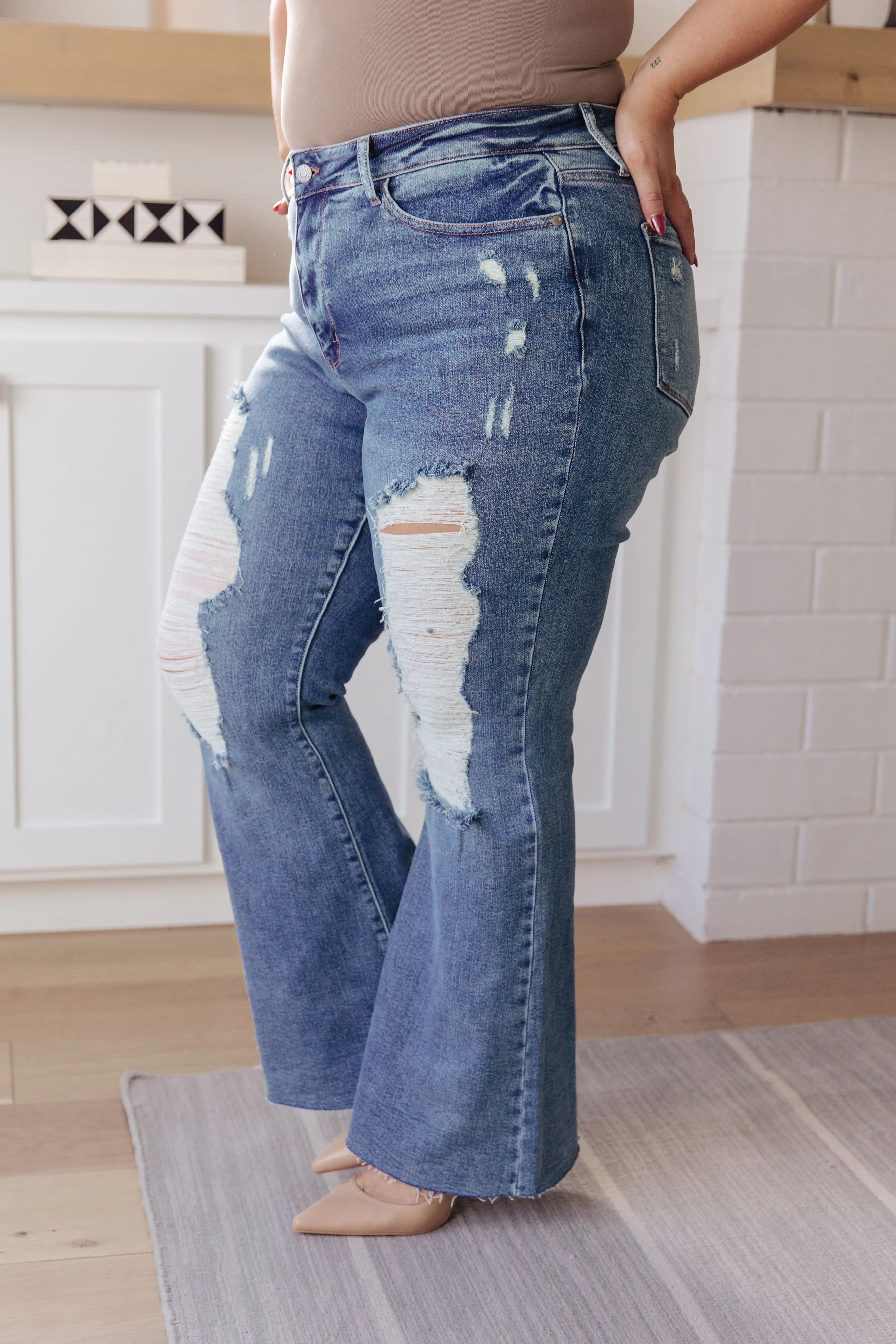 Kiana High Rise Heavy Destroy Flare Jeans by Judy Blue