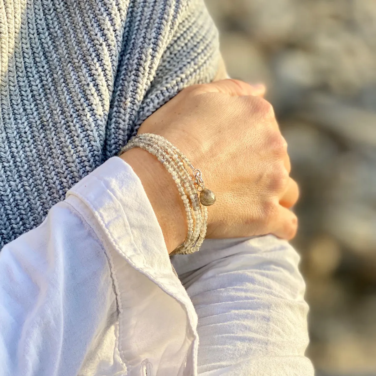 Labradorite Wrap Bracelet for a Positive Change in Your Life - Silver