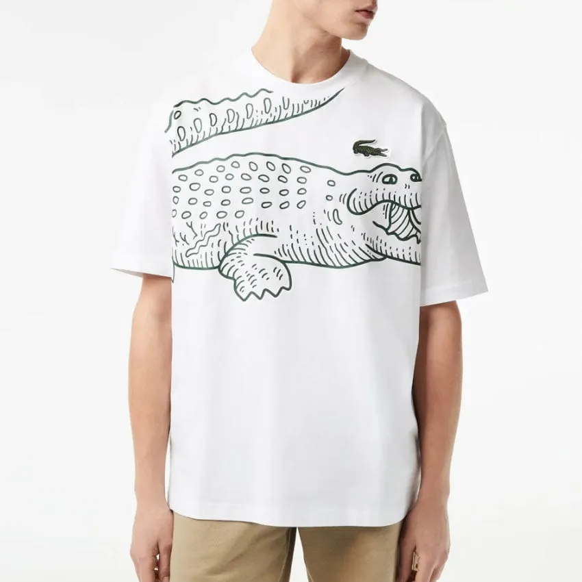 Lacoste Crew Neck Loose Fit Crocodile Print T Shirt (White) TH5511-51