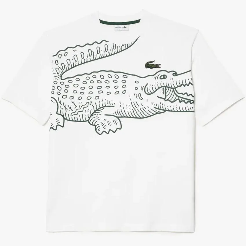 Lacoste Crew Neck Loose Fit Crocodile Print T Shirt (White) TH5511-51