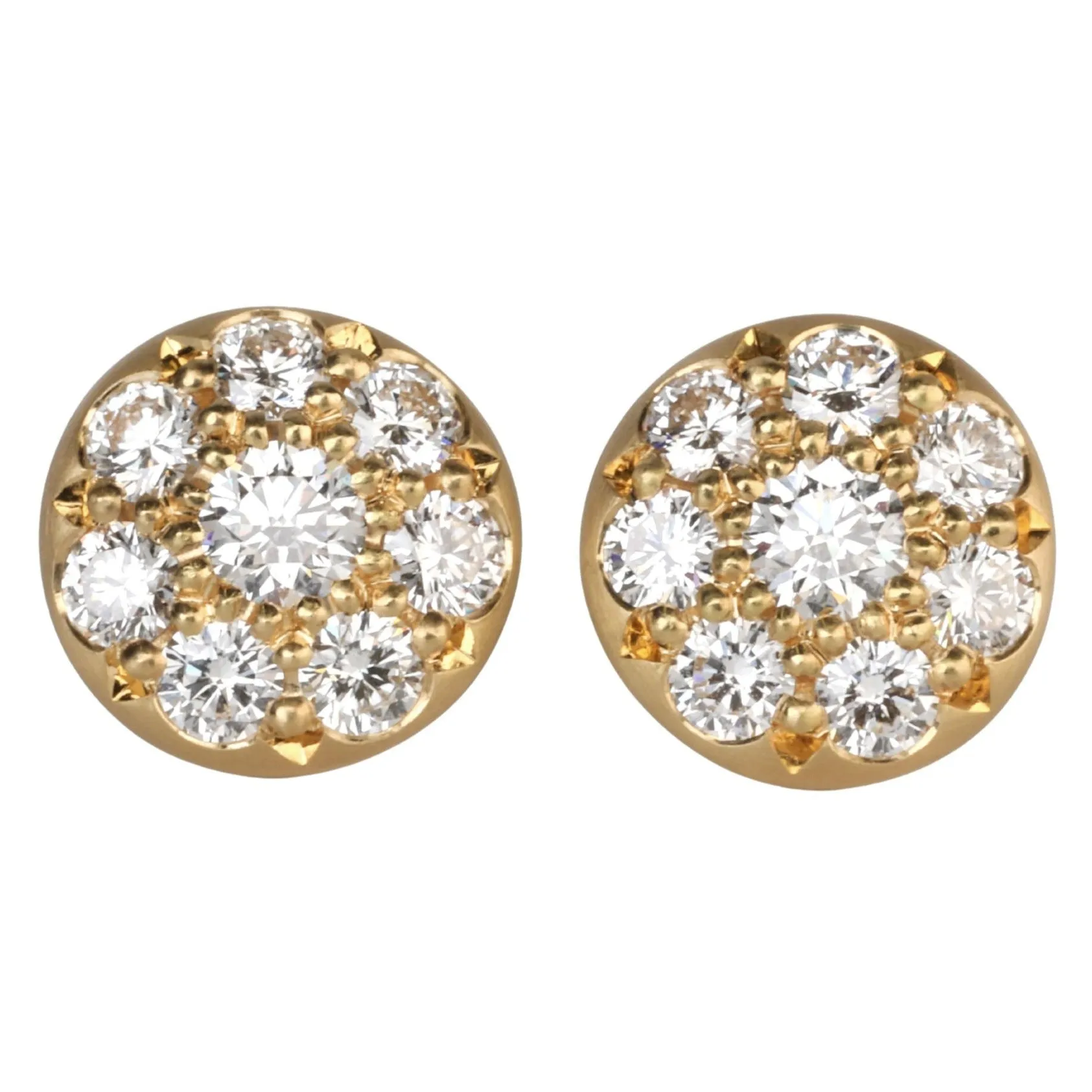 Larger 20K Gold & Pave Diamond Lentil Stud Earrings