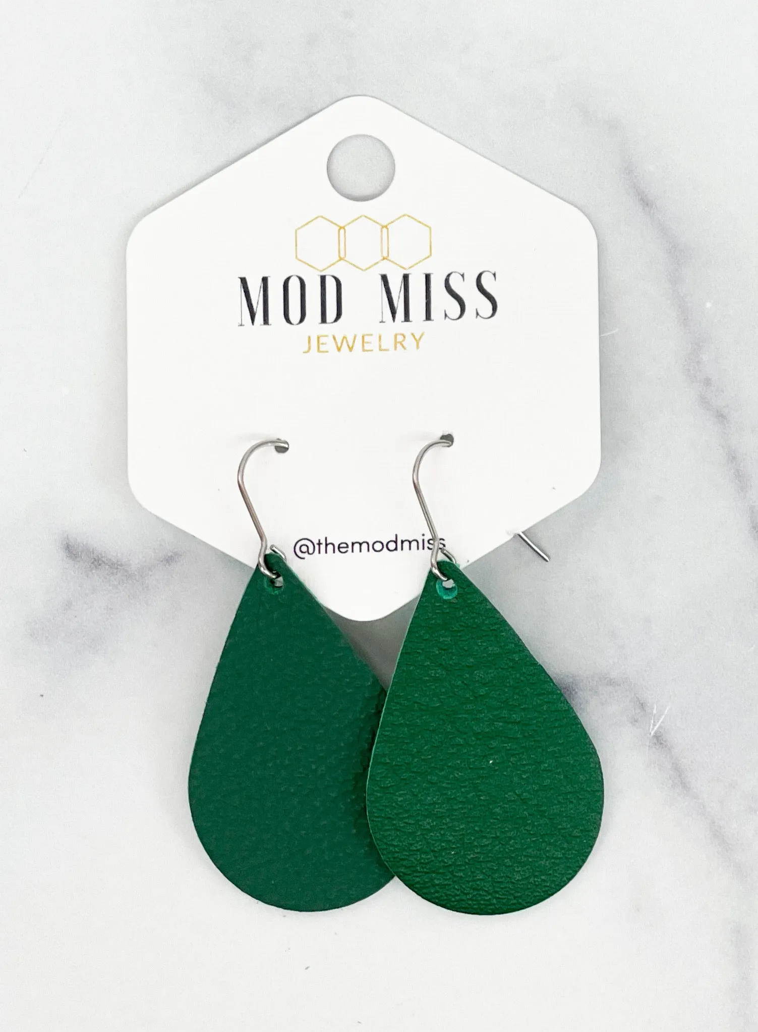 Leather Teardrop Earring Kelly Green