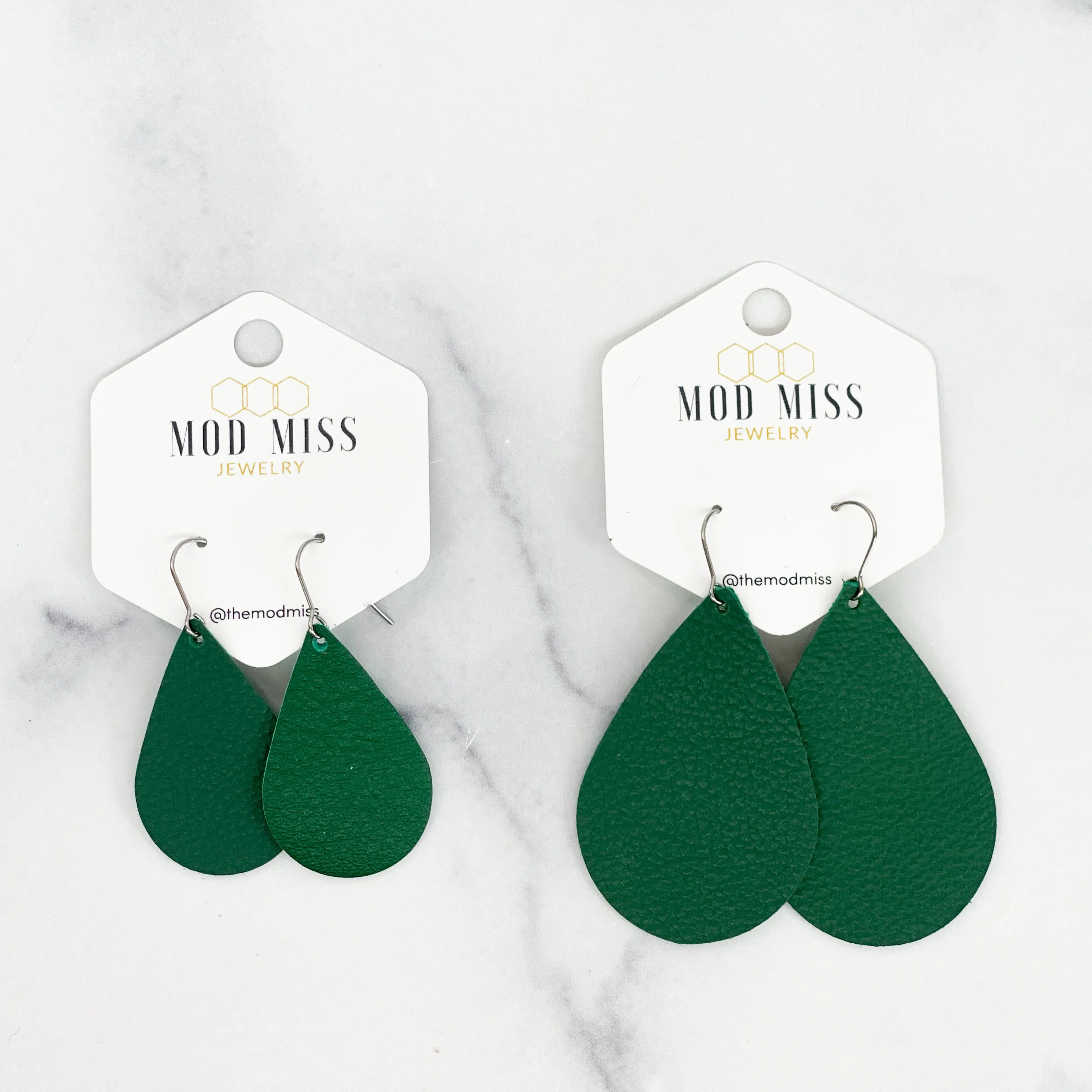 Leather Teardrop Earring Kelly Green