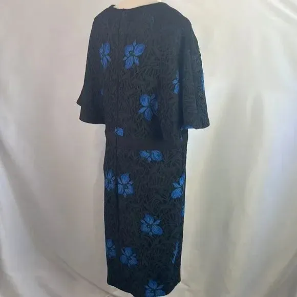 Lela Rose Black Blue Floral Lace Caplet Top Dress