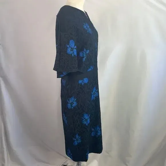 Lela Rose Black Blue Floral Lace Caplet Top Dress