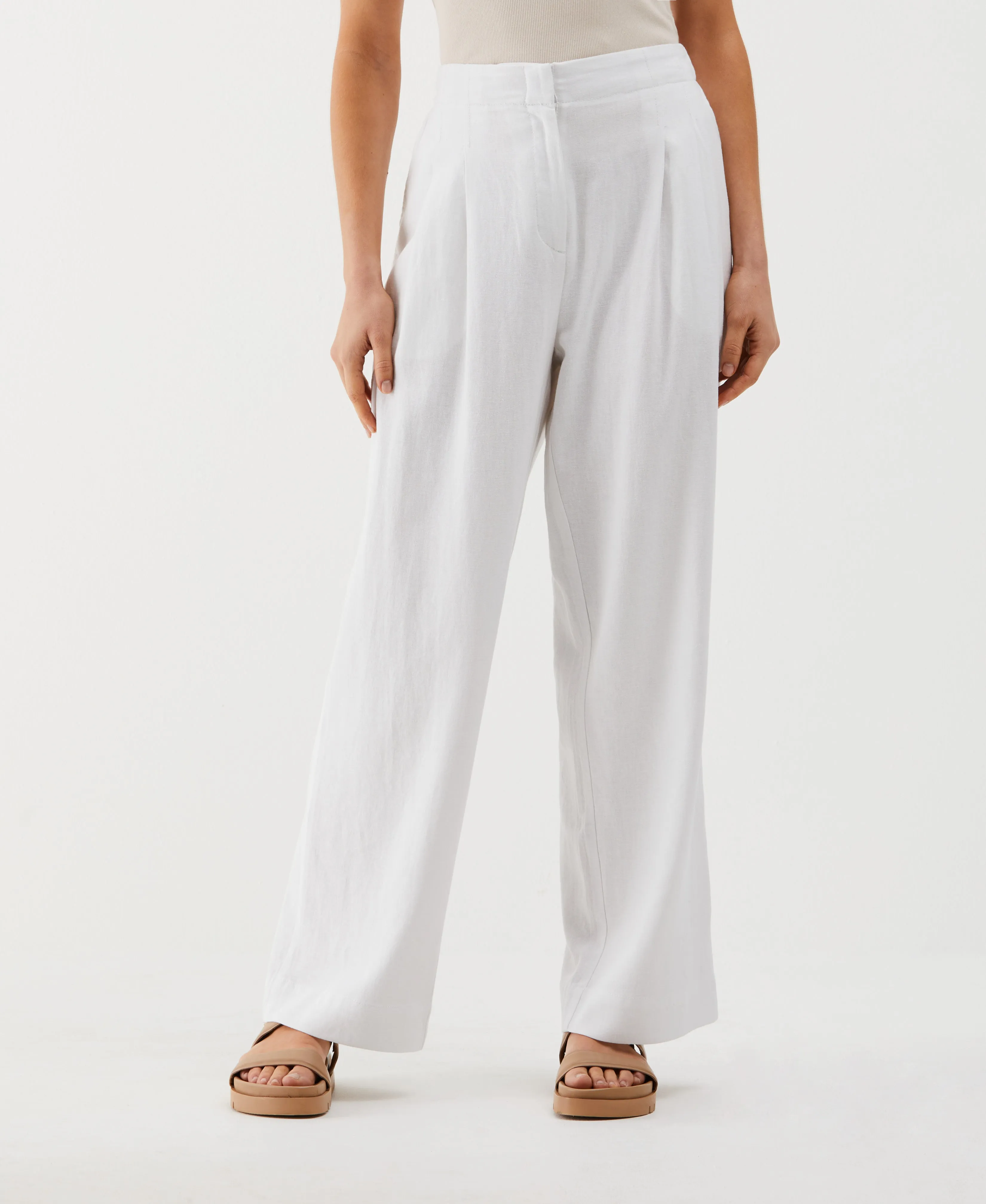 Linen Blend Pleated Wide Leg Pant