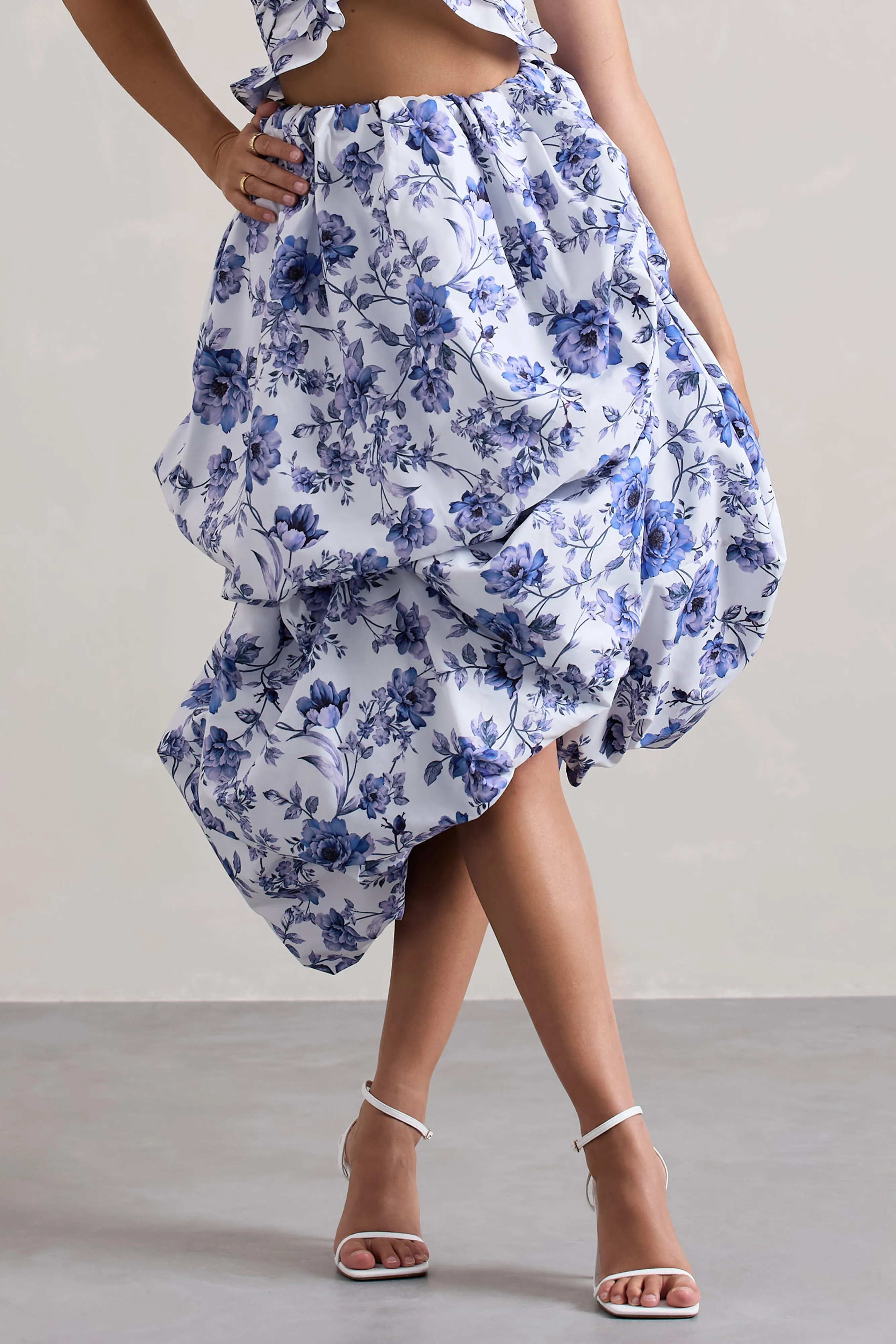 Make Waves | Floral Print Volume High-Low Midi Skirt