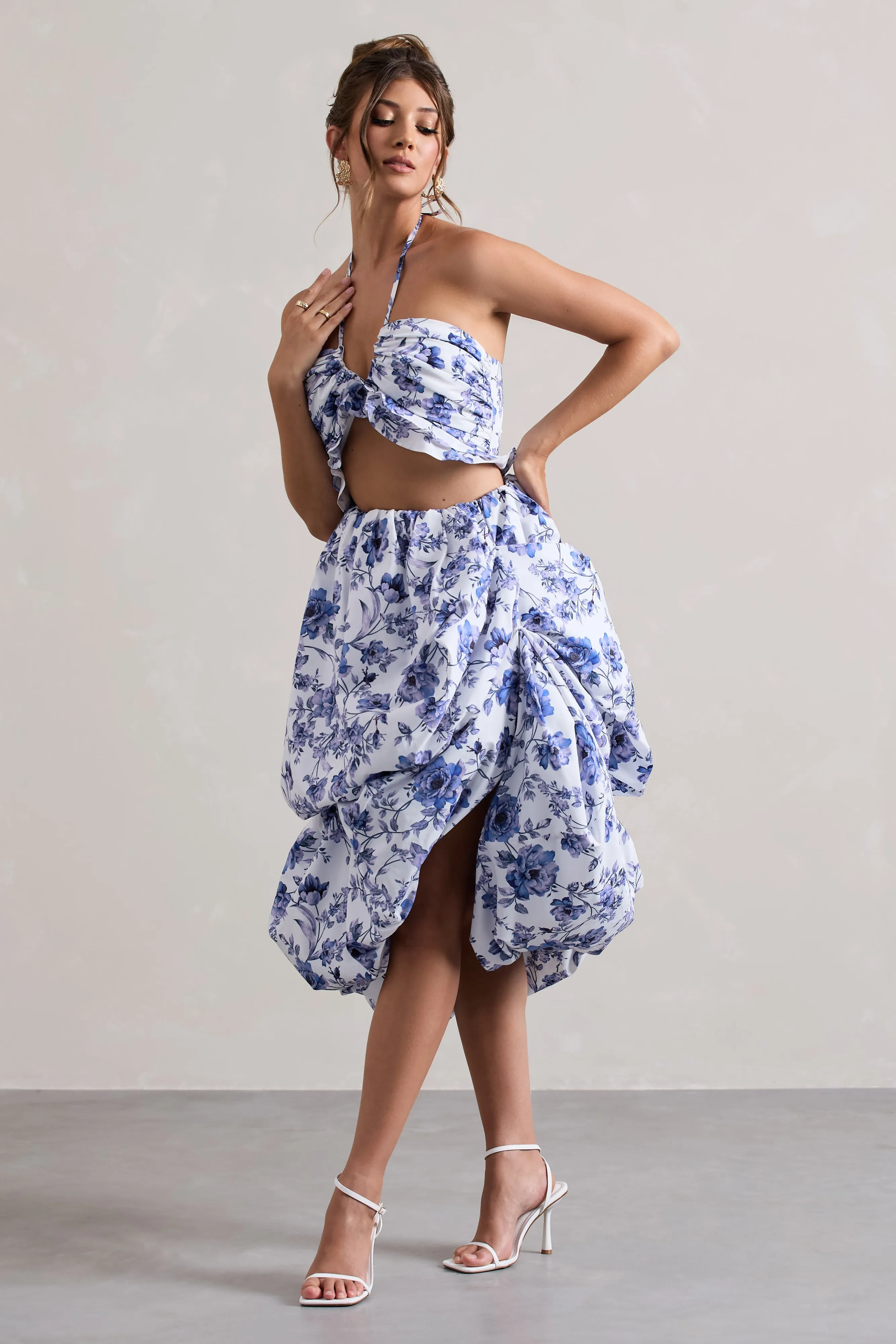 Make Waves | Floral Print Volume High-Low Midi Skirt