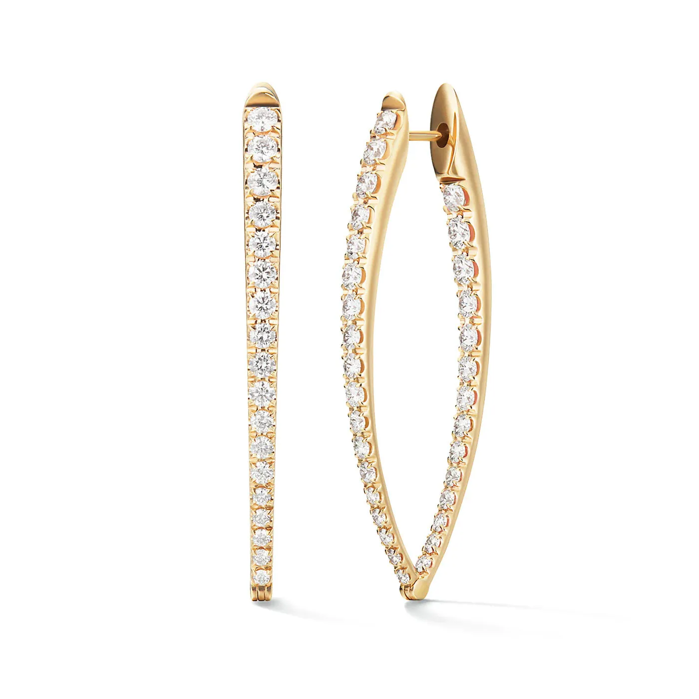 MELISSA KAYE 18K YELLOW GOLD CRISTINA INSIDE-OUTSIDE V-HOOP DIAMOND EARRINGS 1.94CTW