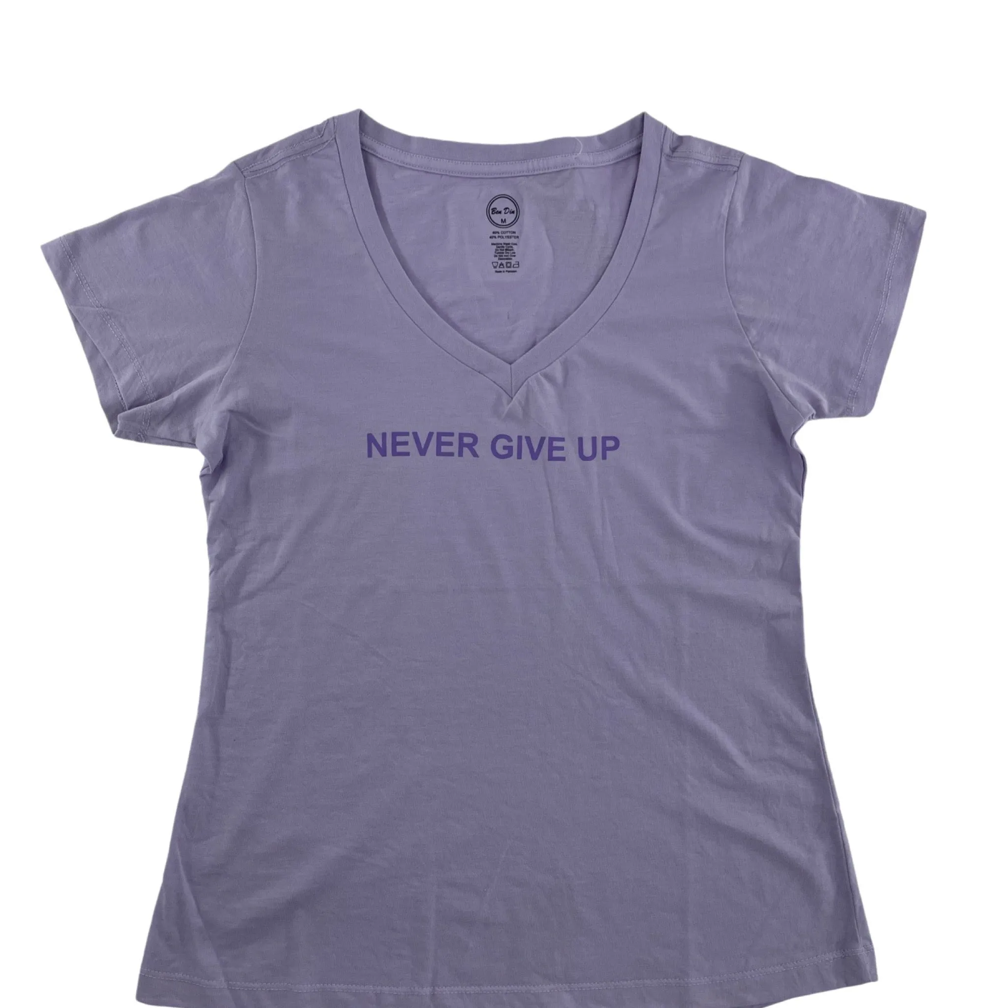 Never Give Up Tee Short Sleeves - V Neck Pleated T-Shirts