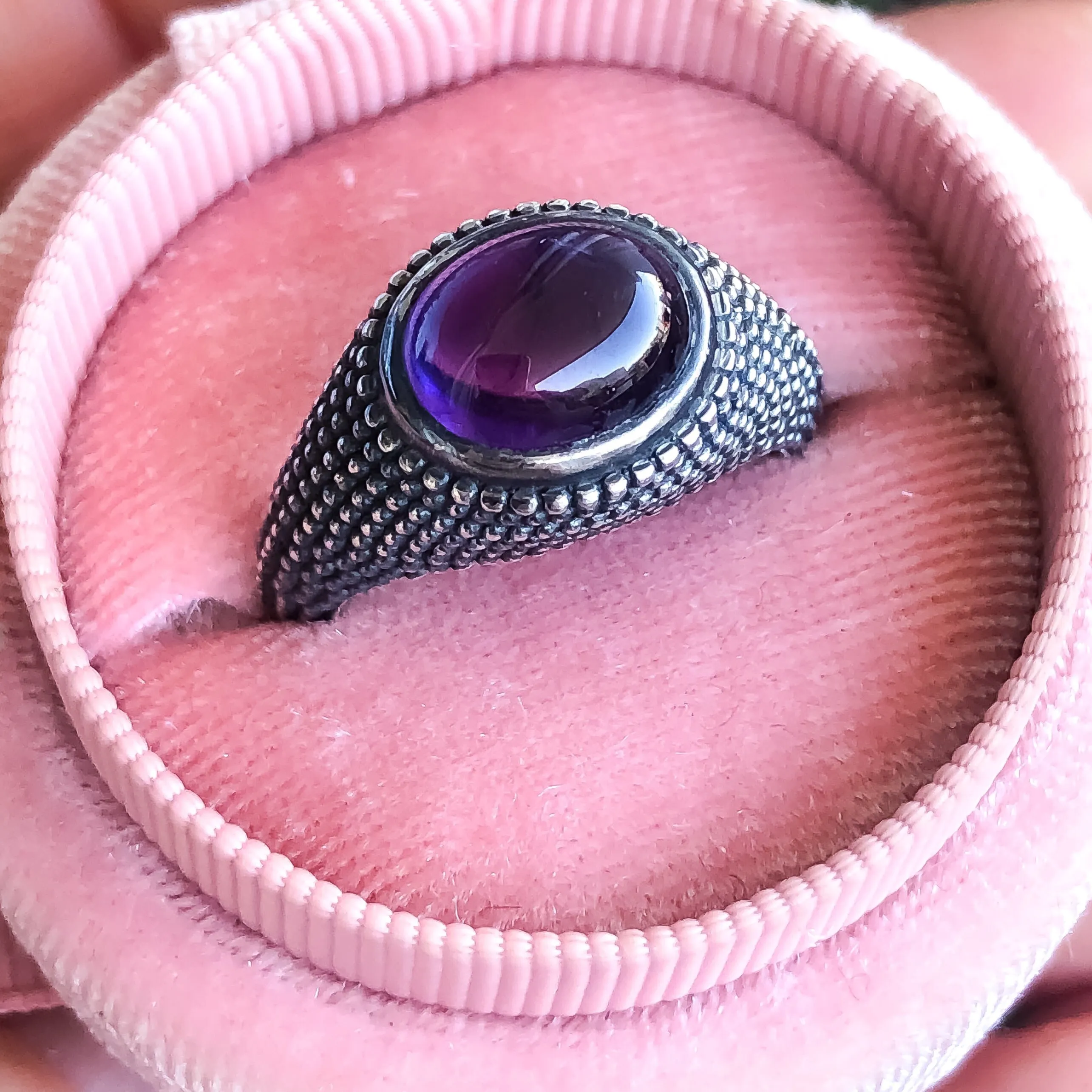 Nubia Oval Amethyst Cabochon Sterling Silver Ring Size 7US