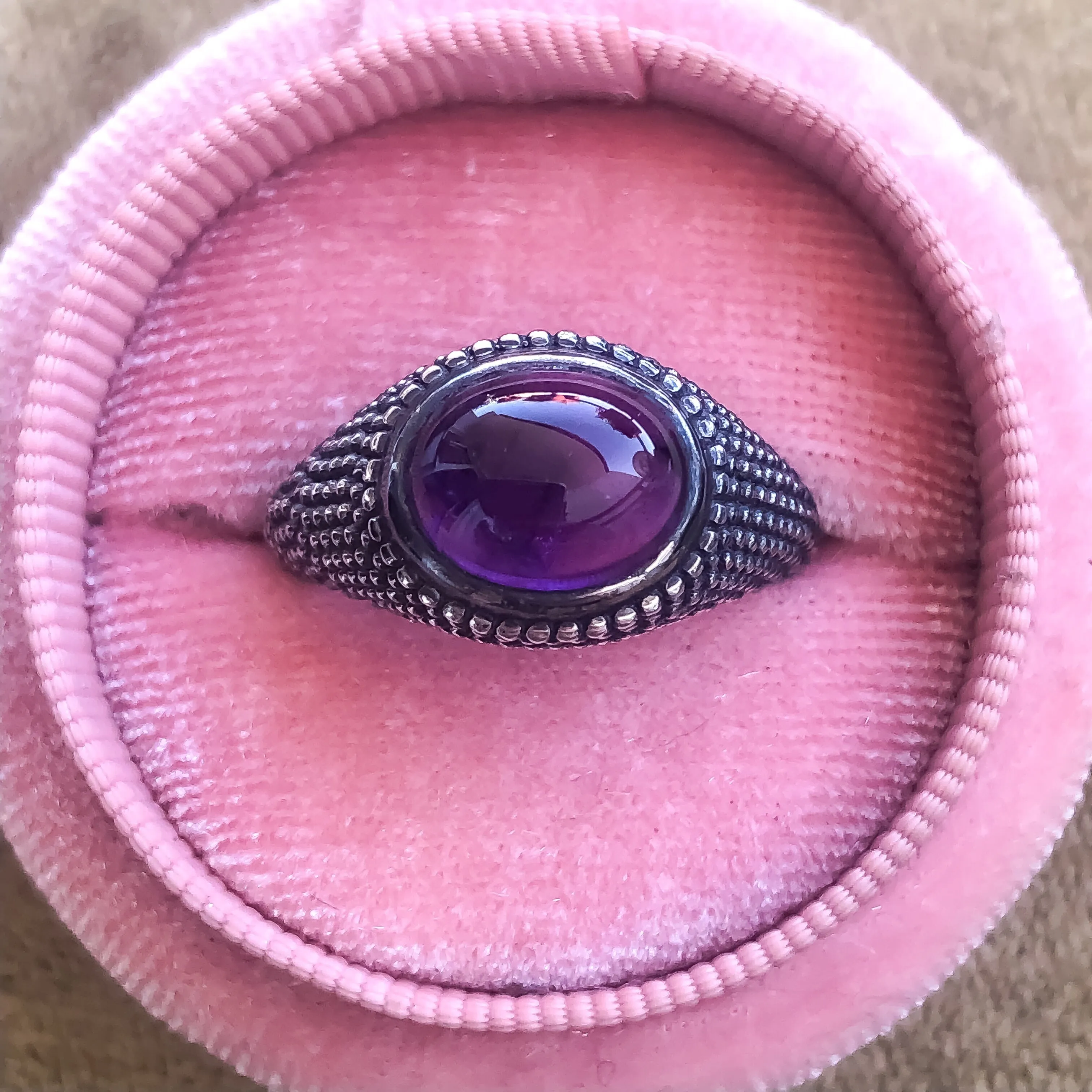 Nubia Oval Amethyst Cabochon Sterling Silver Ring Size 7US