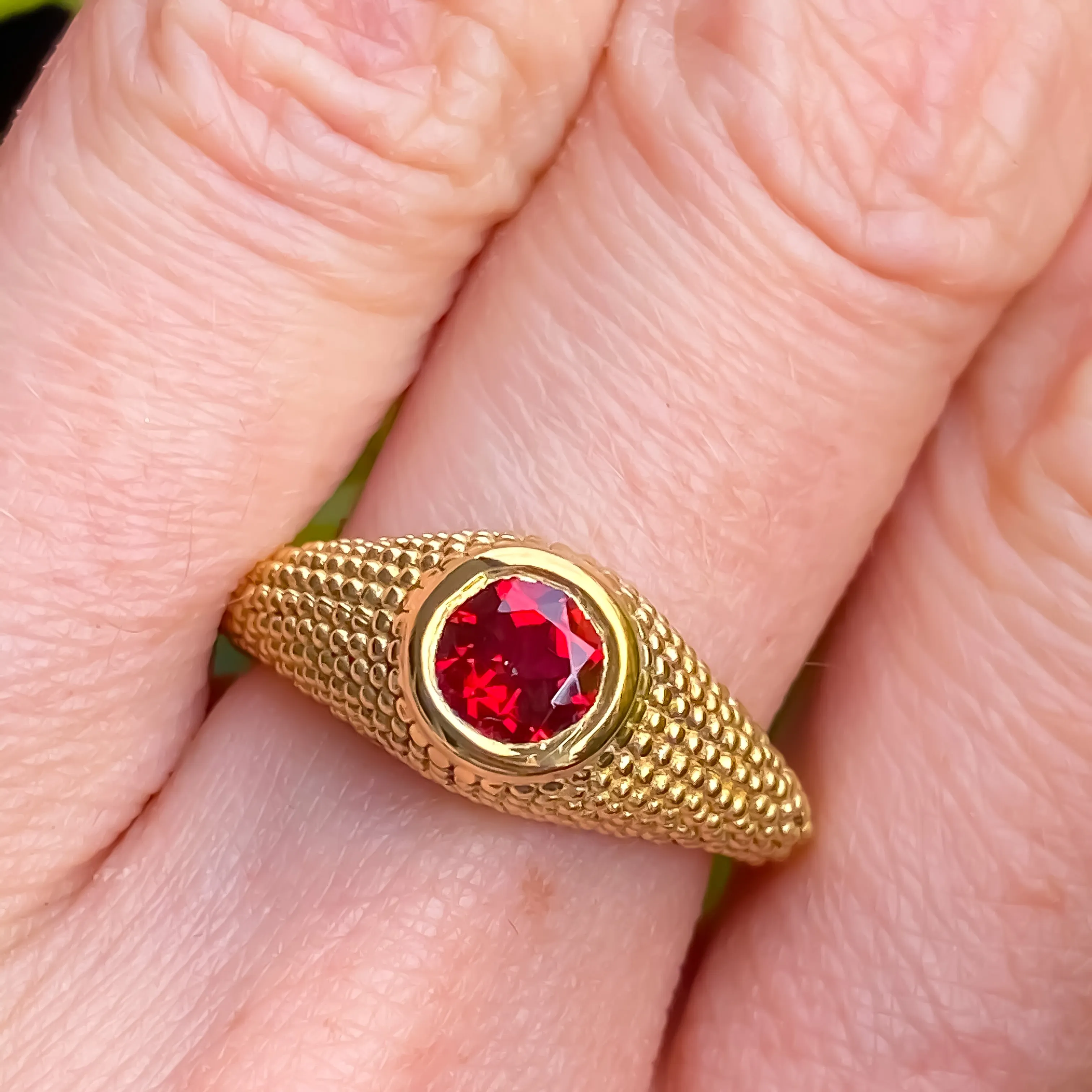 Nubia Round Red Topaz Yellow Gold Ring Size 7.5US