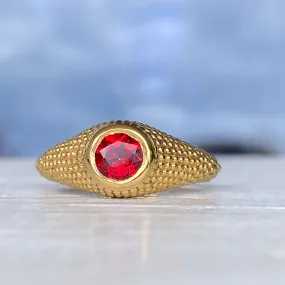 Nubia Round Red Topaz Yellow Gold Ring Size 7.5US