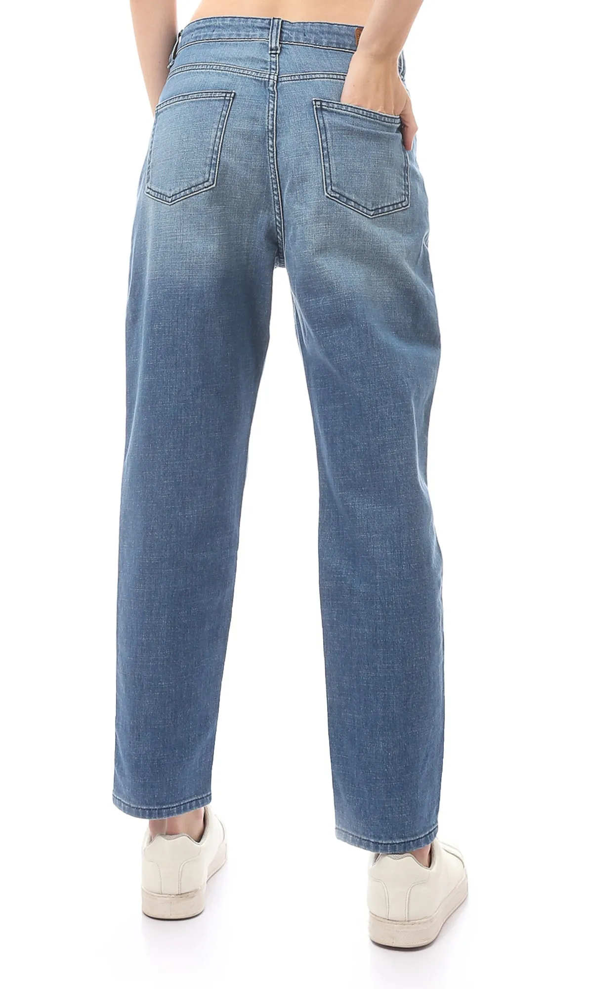 O168637 Blue Regular Fit Buttoned Jeans