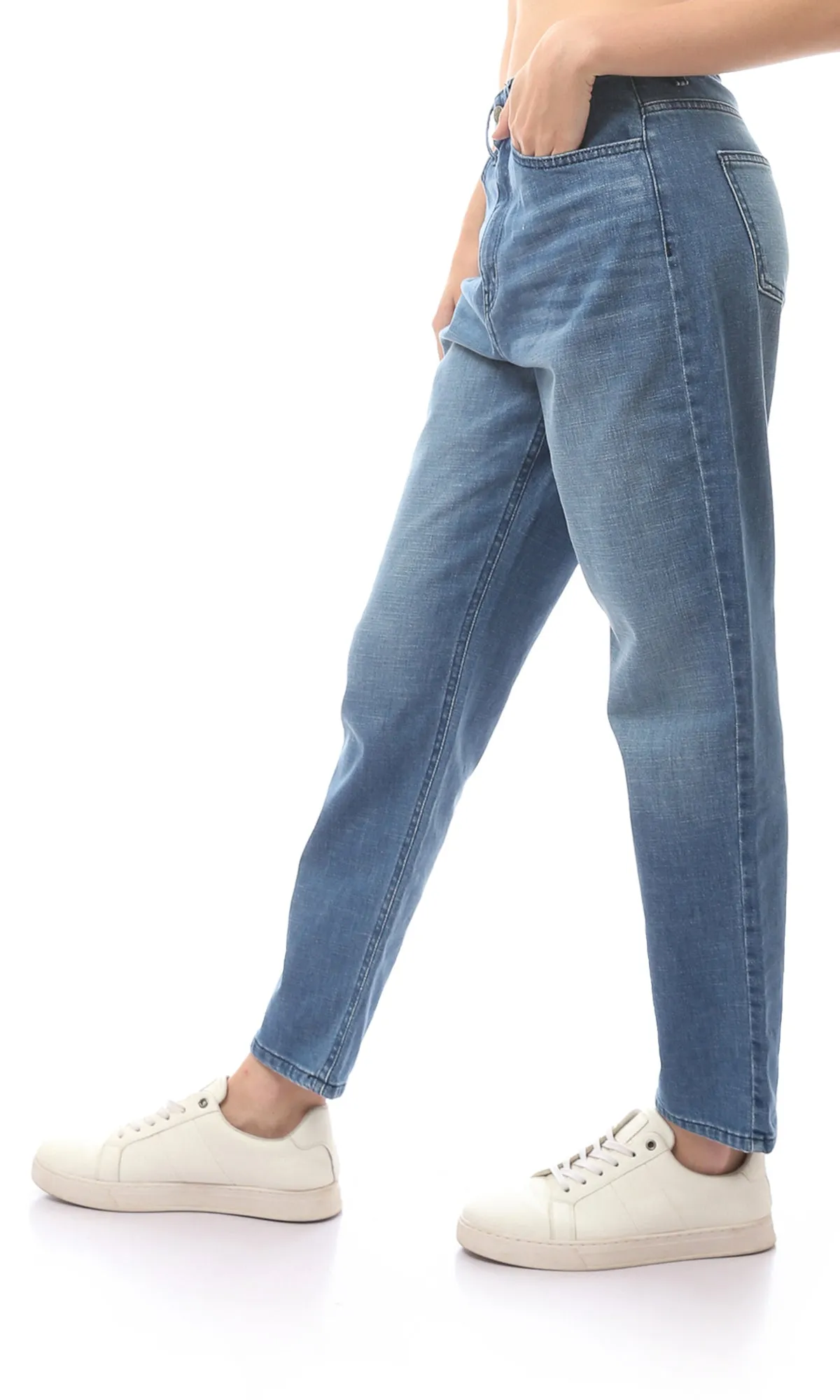 O168637 Blue Regular Fit Buttoned Jeans