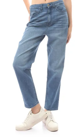 O168637 Blue Regular Fit Buttoned Jeans