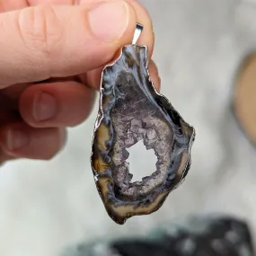 Occo Geode Agate Slice Pendant ~ Ultra Shimmery and Unique!~ Silver Chain Included