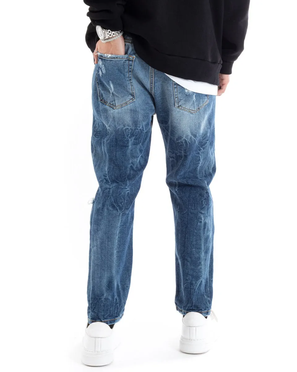 Pantaloni Jeans Uomo Loose Fit Denim Con Rotture Cinque Tasche Casual GIOSAL-P5590A