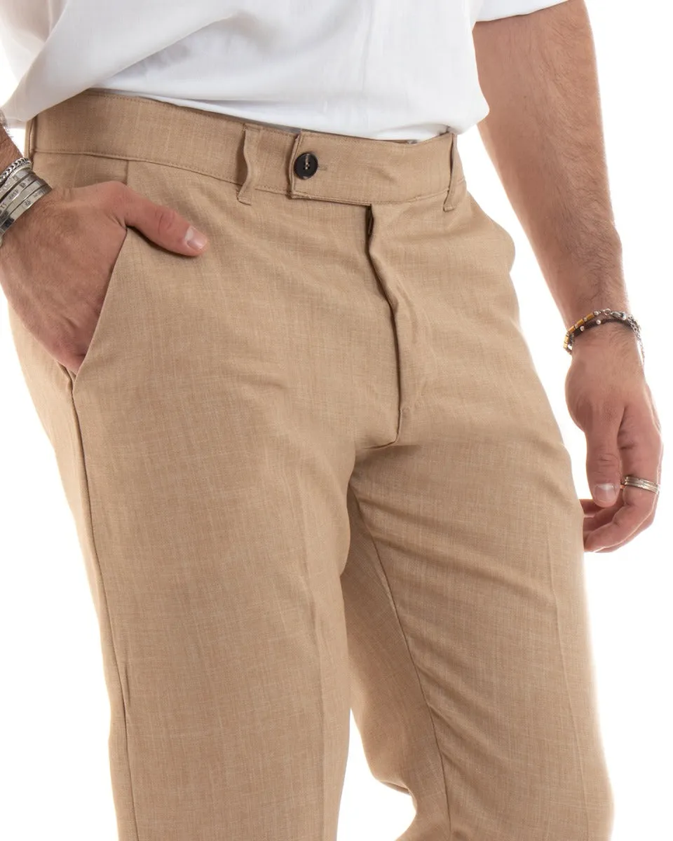 Pantaloni Uomo Viscosa Loose Fit Tasca America Abbottonatura Allungata Camel GIOSAL-P5763A