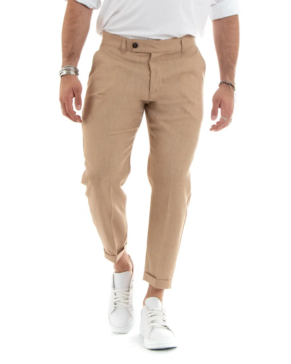 Pantaloni Uomo Viscosa Loose Fit Tasca America Abbottonatura Allungata Camel GIOSAL-P5763A