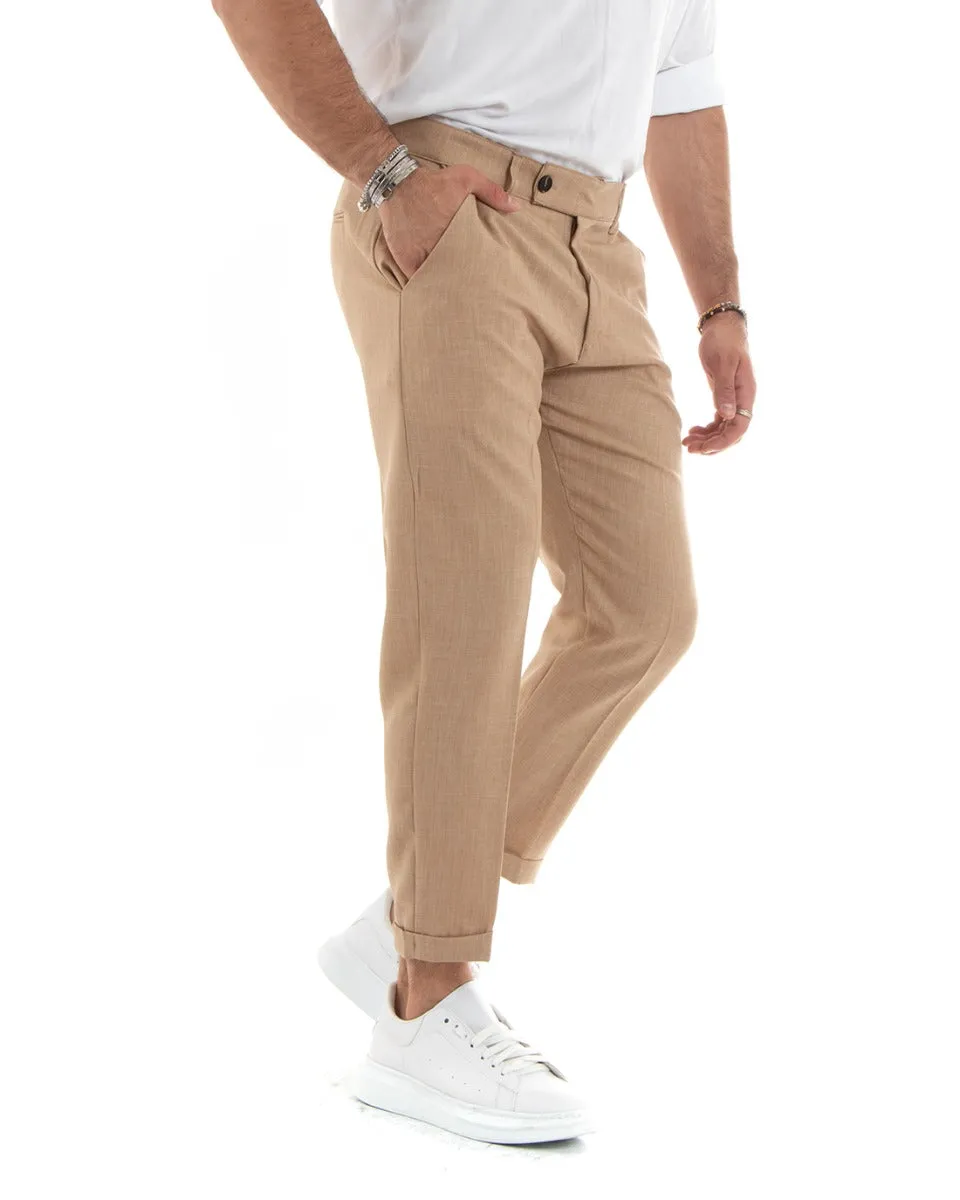 Pantaloni Uomo Viscosa Loose Fit Tasca America Abbottonatura Allungata Camel GIOSAL-P5763A