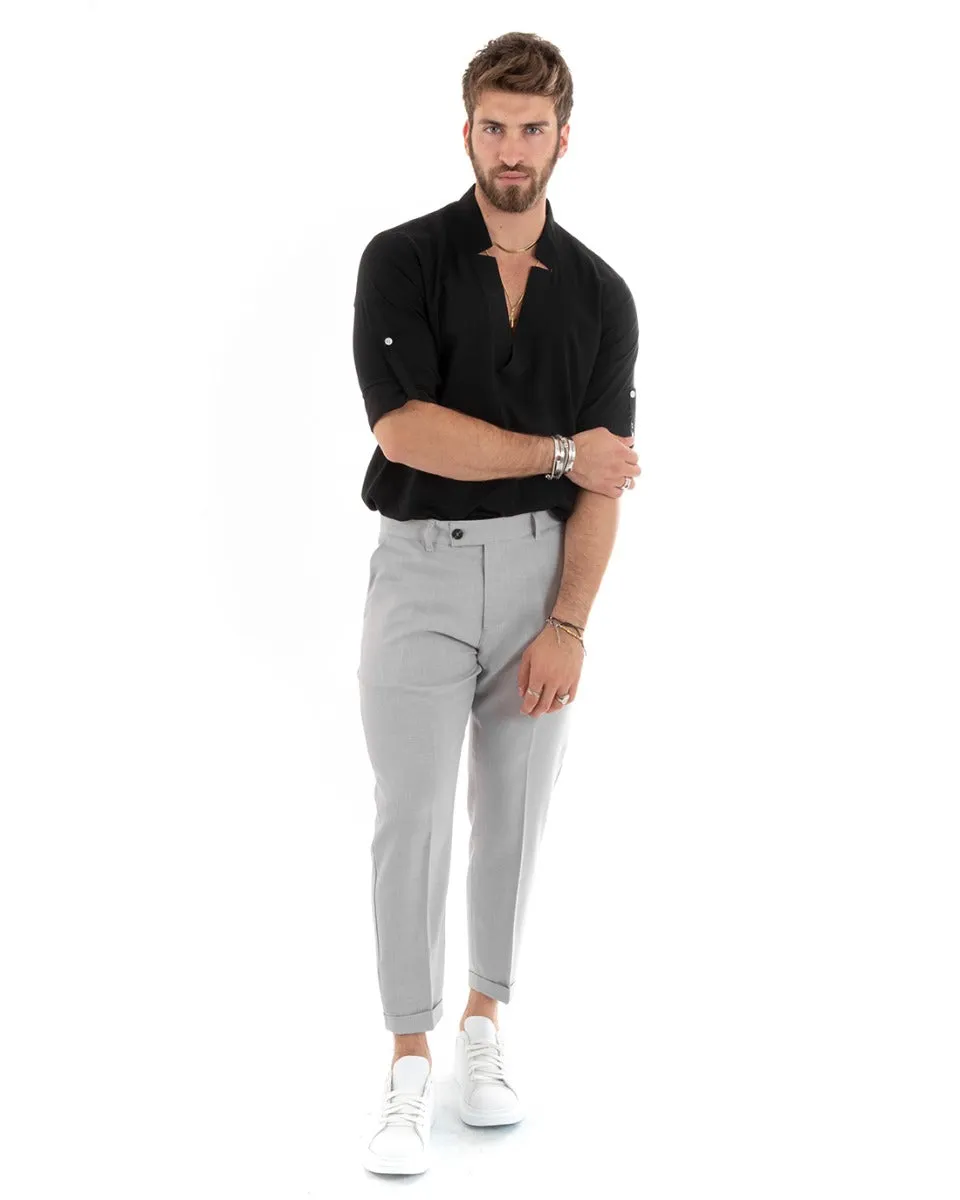 Pantaloni Uomo Viscosa Loose Fit Tasca America Abbottonatura Allungata Grigio GIOSAL-P5765A