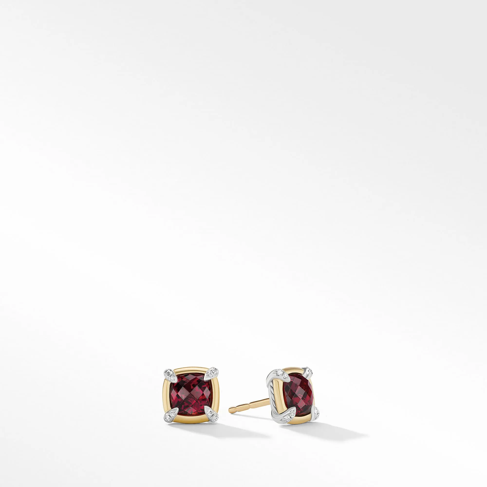 Petite Chatelaine Stud Earrings with 18k Yellow Gold Bezel & Pave Diamonds