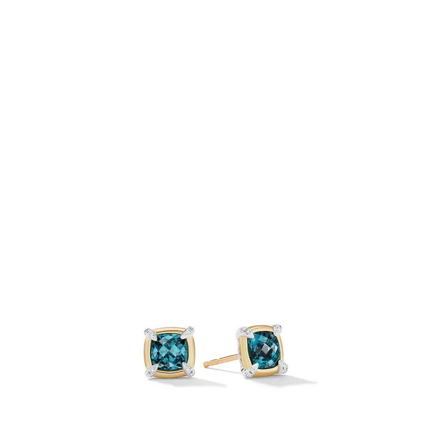 Petite Chatelaine Stud Earrings with 18k Yellow Gold Bezel & Pave Diamonds