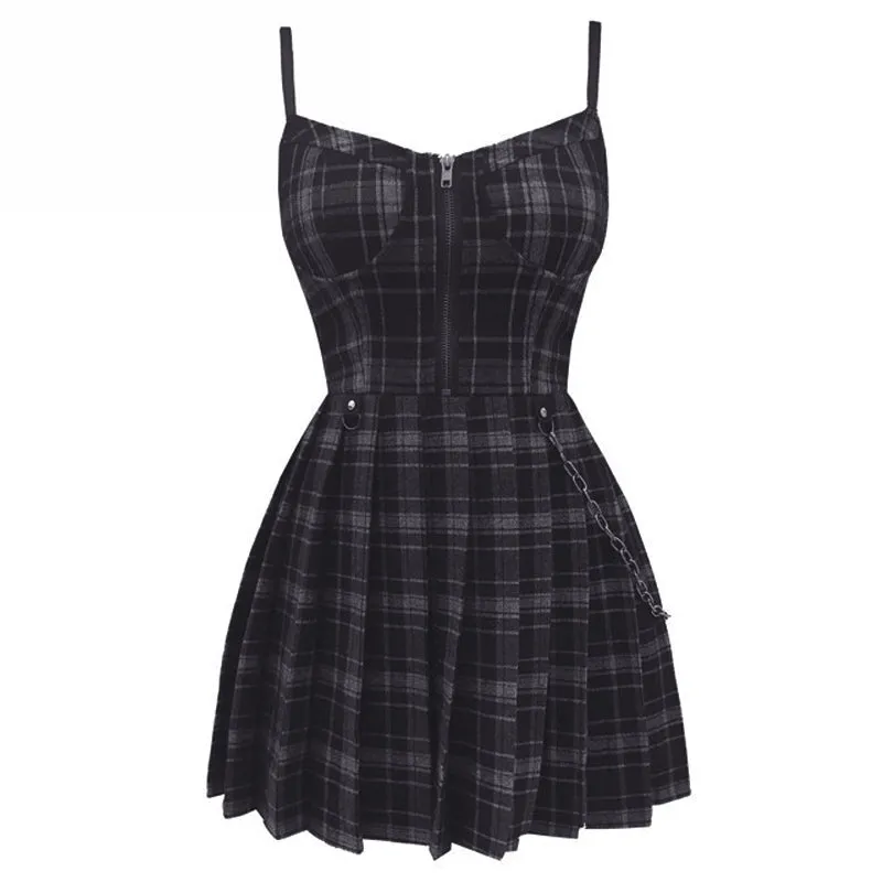 Plaid Mini Dress With Pleats