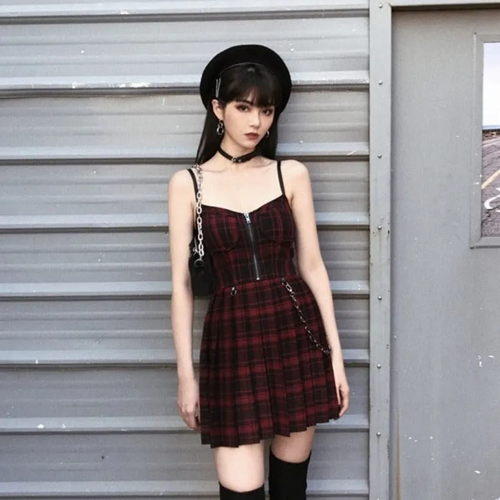 Plaid Mini Dress With Pleats