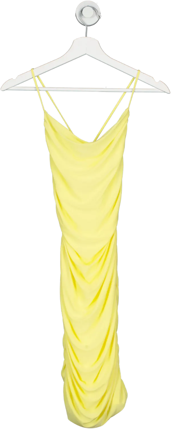 QUIZ Yellow Ruched Cowl Neck Mini Dress UK 6