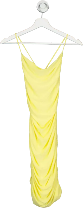 QUIZ Yellow Ruched Cowl Neck Mini Dress UK 6