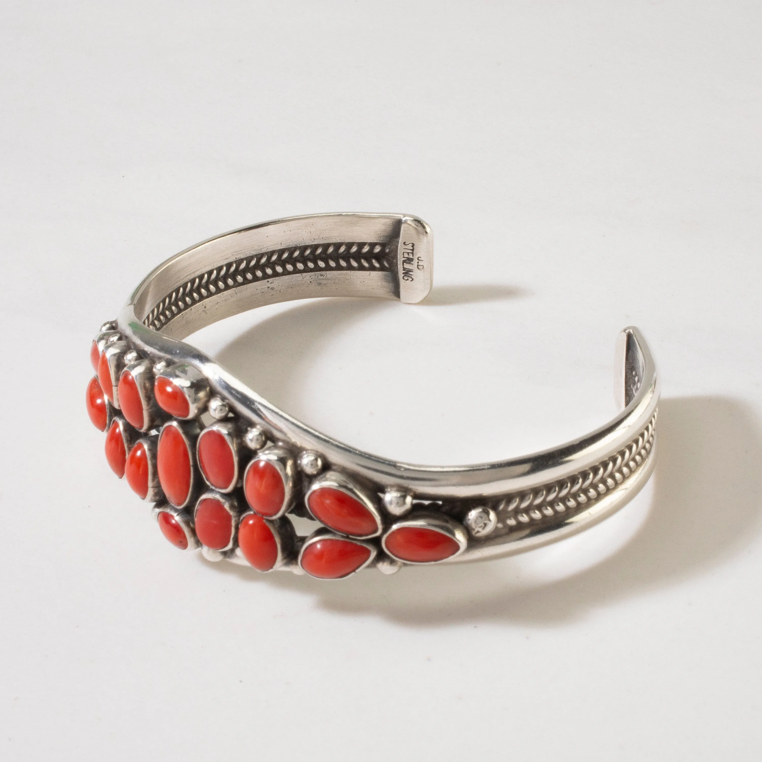 Red Coral Navajo USA Native American Made 925 Sterling Silver Cuff