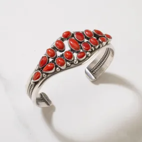 Red Coral Navajo USA Native American Made 925 Sterling Silver Cuff