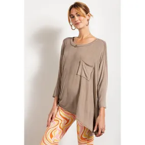 Rounded Neckline 3/4 Sleeves Washed Top