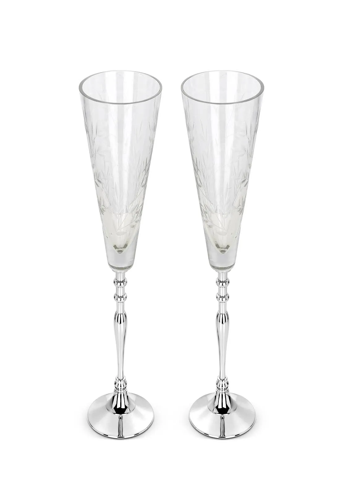 Set of Two Ornate Cut Glass Champagne Flutes